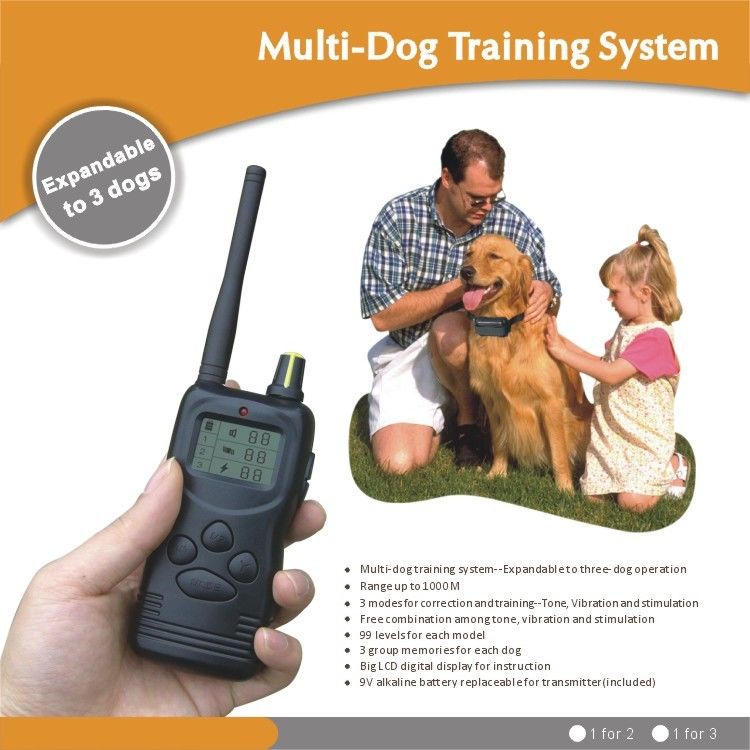 1000M LCD Remote Pet Training Collar For 2 Dogs With Static Shock / Vibration / Beep